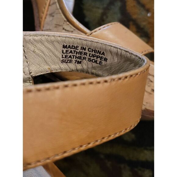 Michael Kors Ivana Sandals Women's 7 Tan Leather Strappy Cork High Heel - Picture 3 of 5